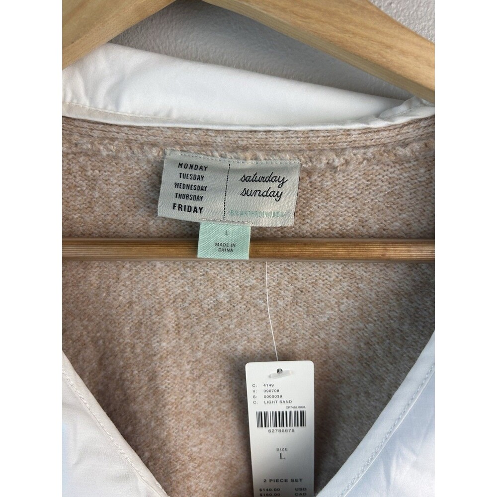 Anthropolgie Ruffled Knit Crop Sweater Peter Pan Color Button Down SIze L NWT - Picture 3 of 8